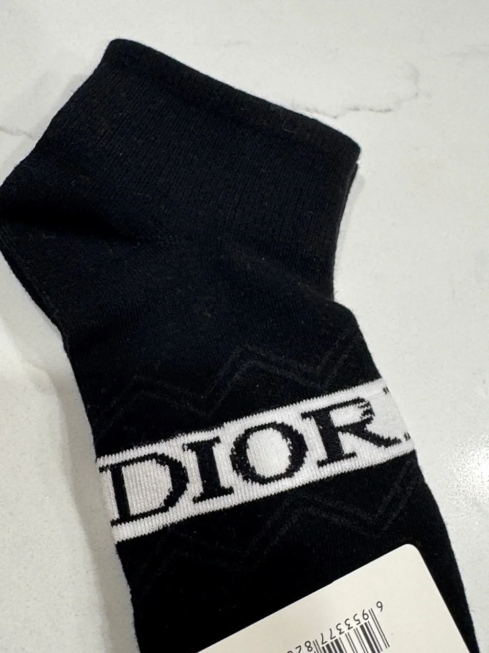 Dior Black Ankle Socks with White Logo Band